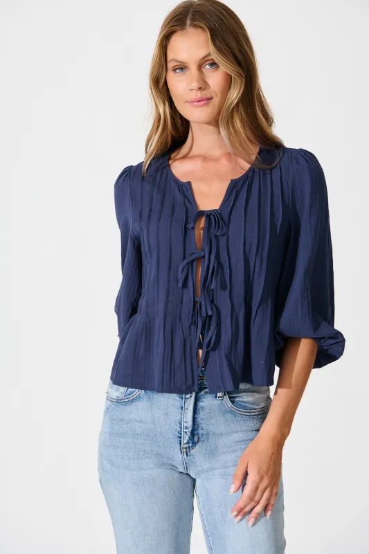 Kalina Top in Navy Cotton sold by St Frock