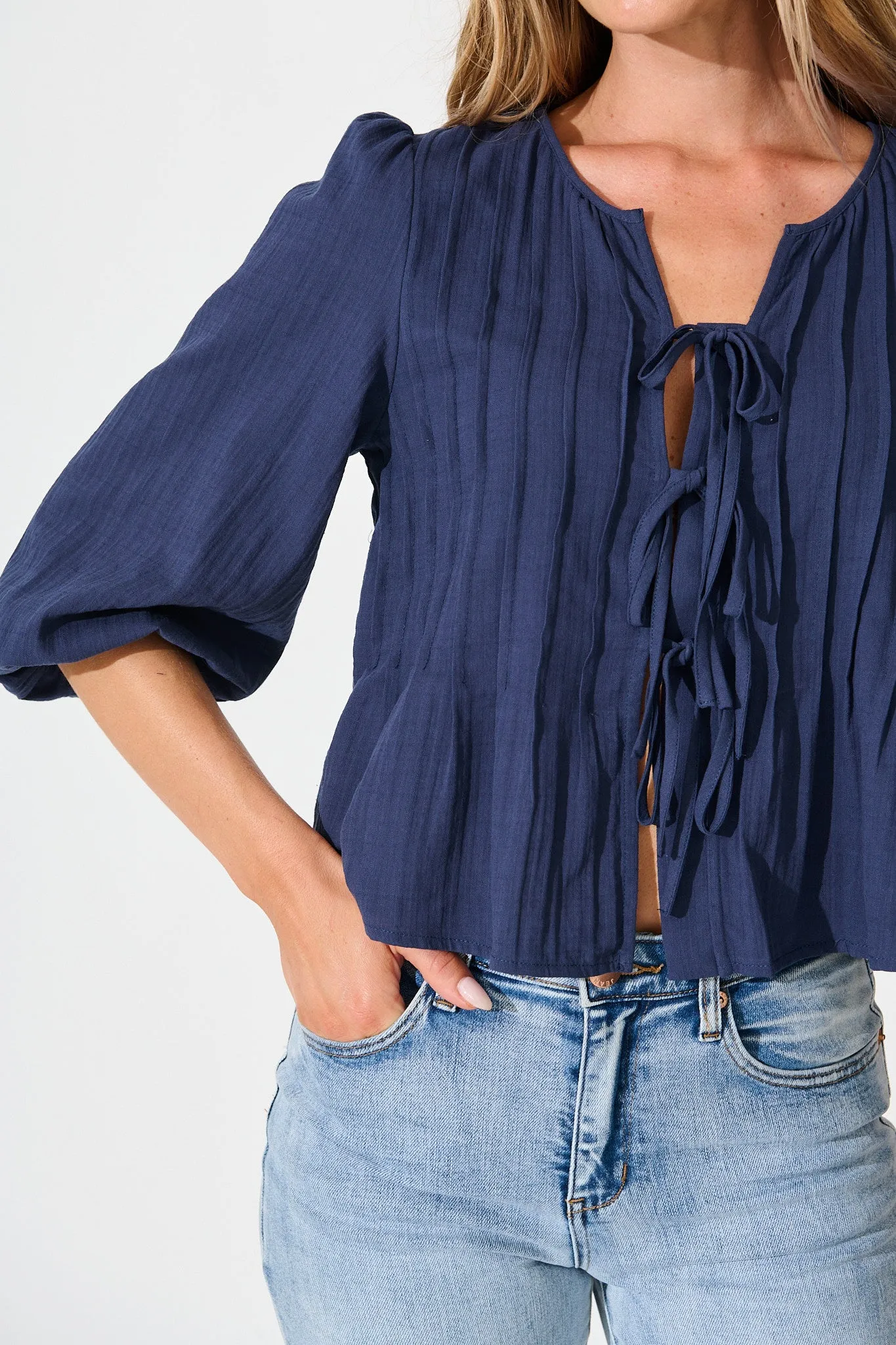 Kalina Top in Navy Cotton sold by St Frock product image thumbnail 5