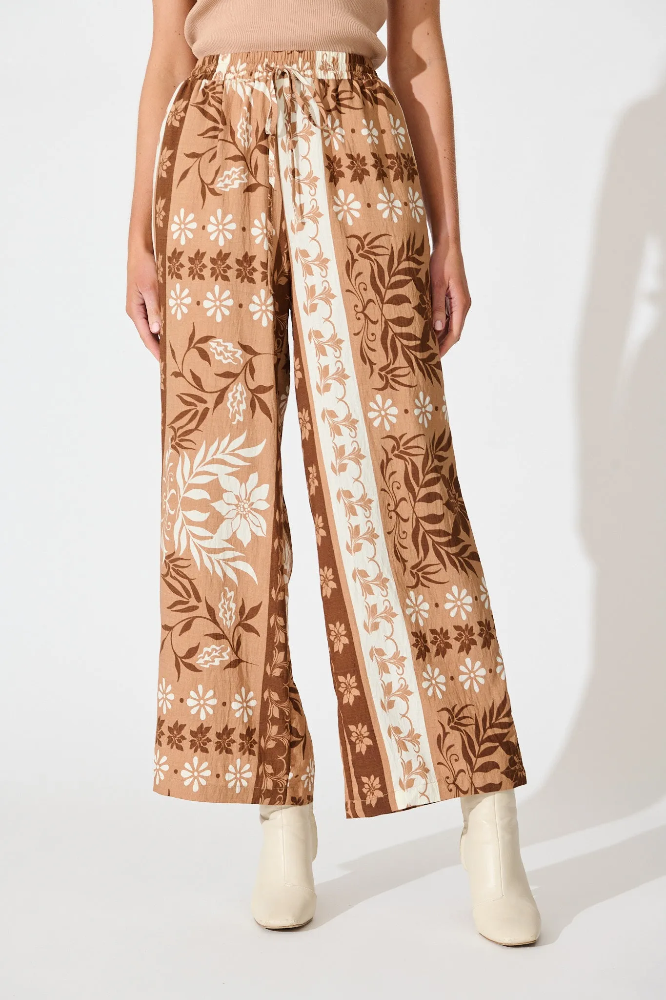 Danbury Pant in Brown and White Print sold by St Frock