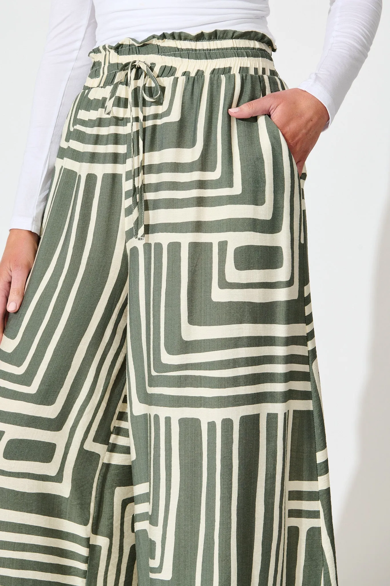 Goldie Pant in Cream and Green Geometric Print sold by St Frock product image thumbnail 5