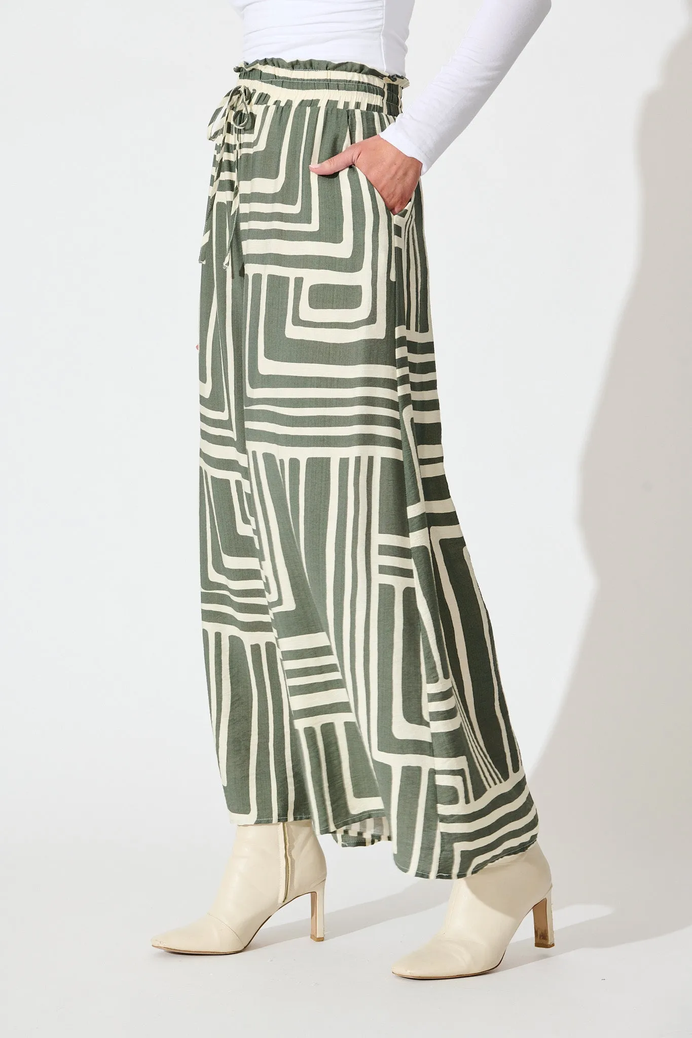 Goldie Pant in Cream and Green Geometric Print sold by St Frock product image thumbnail 2
