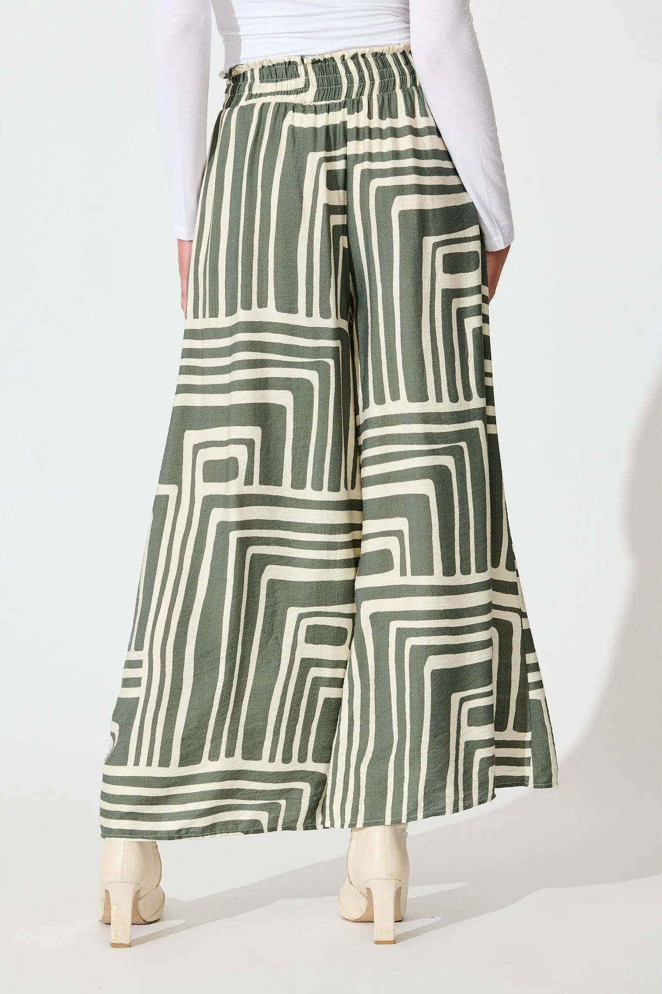 Goldie Pant in Cream and Green Geometric Print sold by St Frock product image thumbnail 3