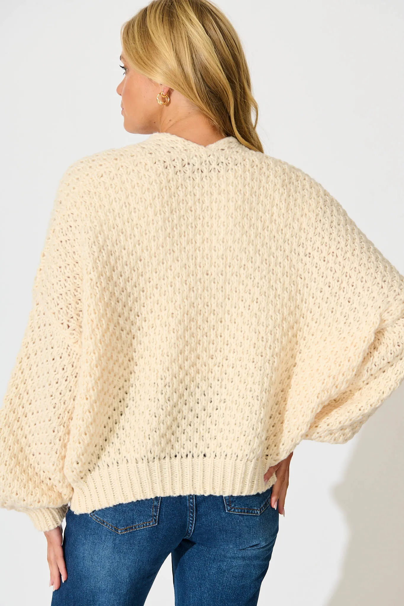 Mira Knit Cardigan in Cream Wool Blend sold by St Frock product image thumbnail 3