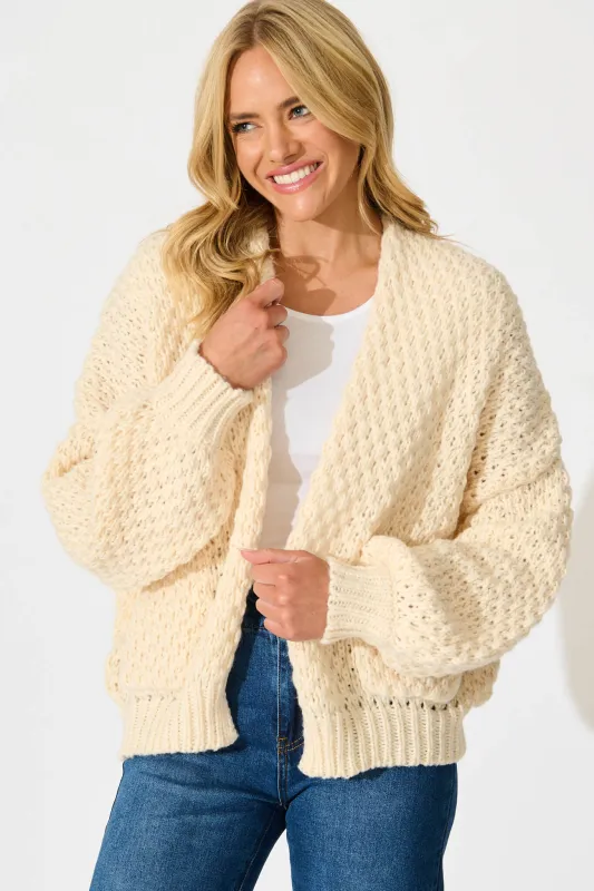 Mira Knit Cardigan in Cream Wool Blend sold by St Frock