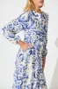 Marnie Midi Dress in White and Blue Print sold by St Frock