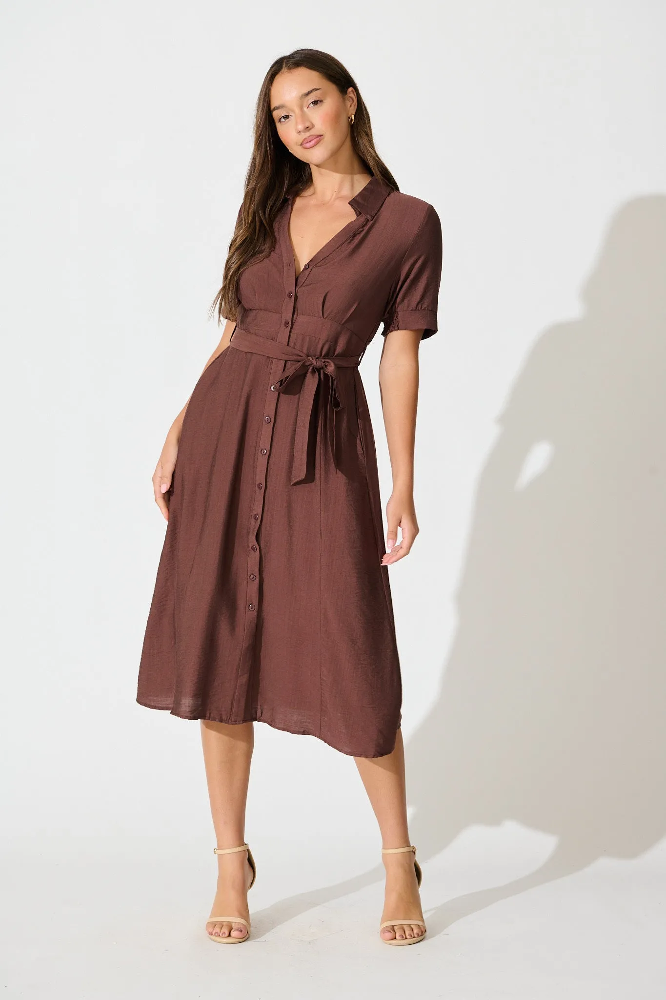 Latisha Midi Shirt Dress in Chocolate sold by St Frock
