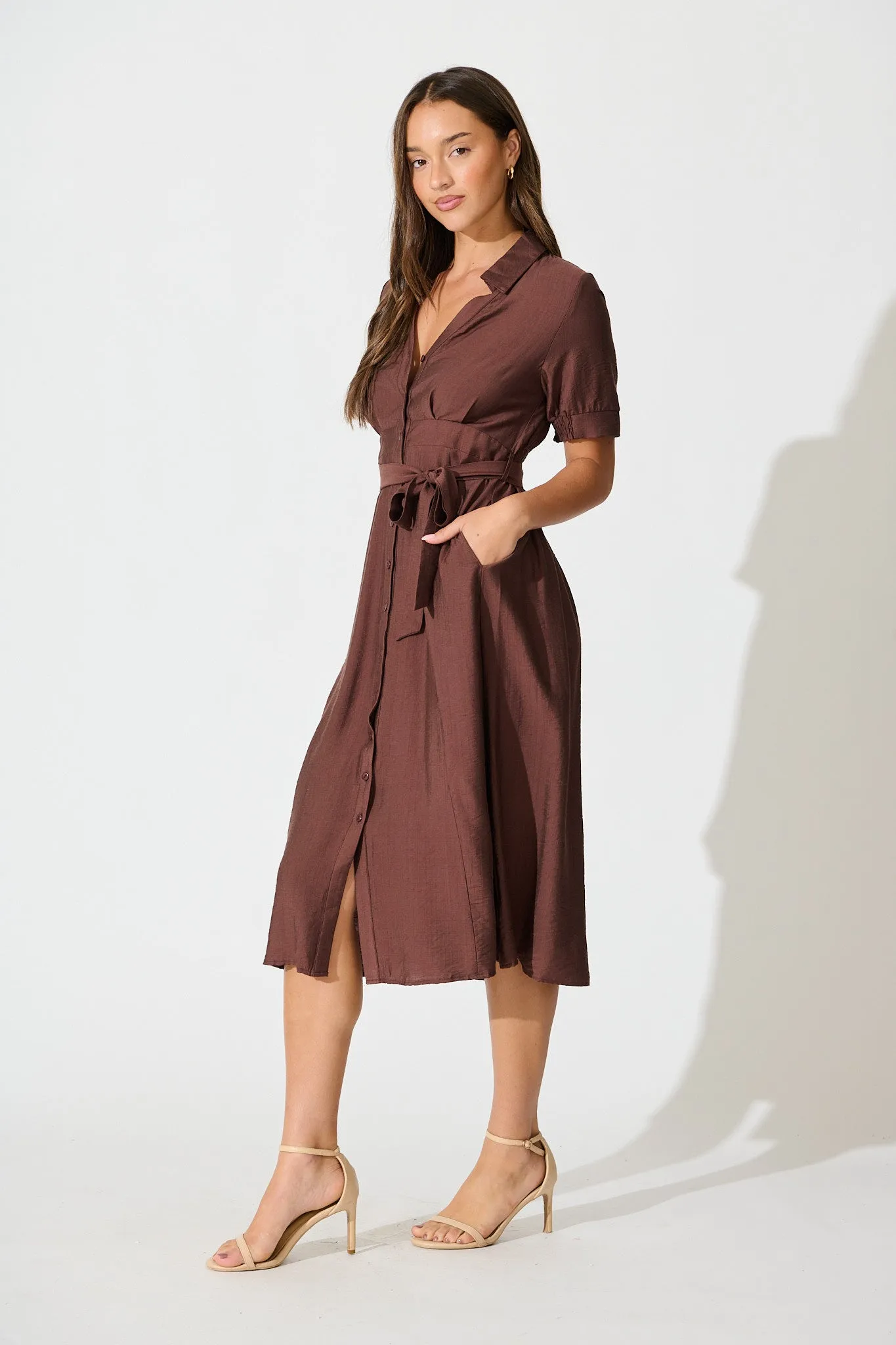 Latisha Midi Shirt Dress in Chocolate sold by St Frock product image thumbnail 3