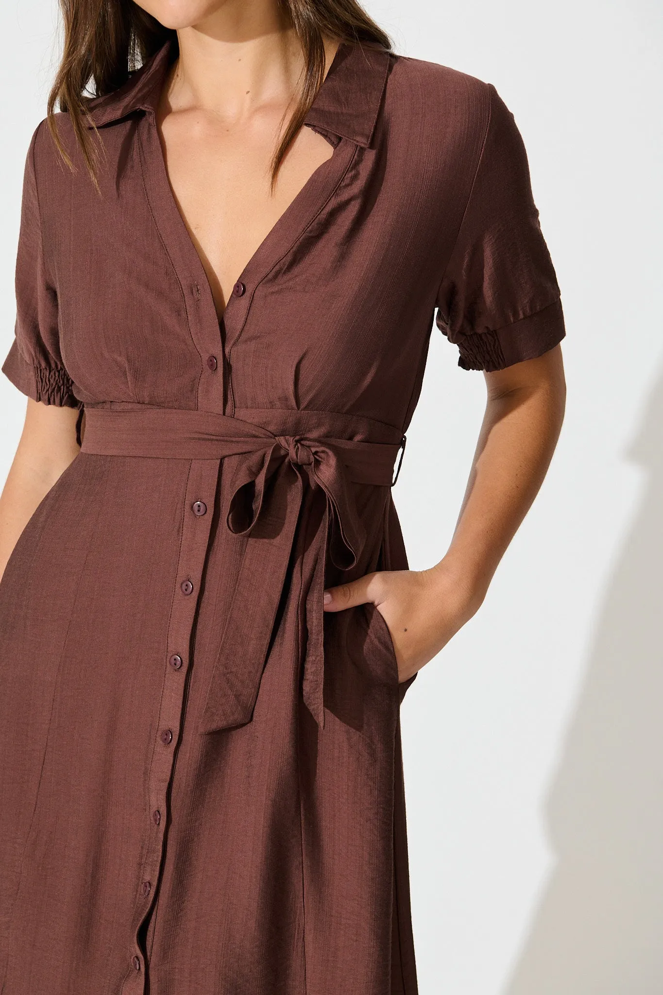 Latisha Midi Shirt Dress in Chocolate sold by St Frock product image thumbnail 5