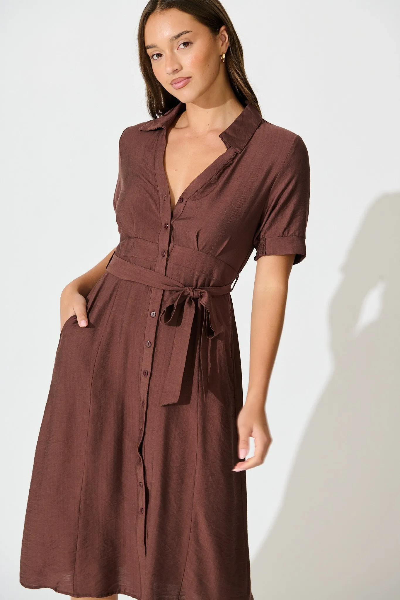 Latisha Midi Shirt Dress in Chocolate sold by St Frock product image thumbnail 2