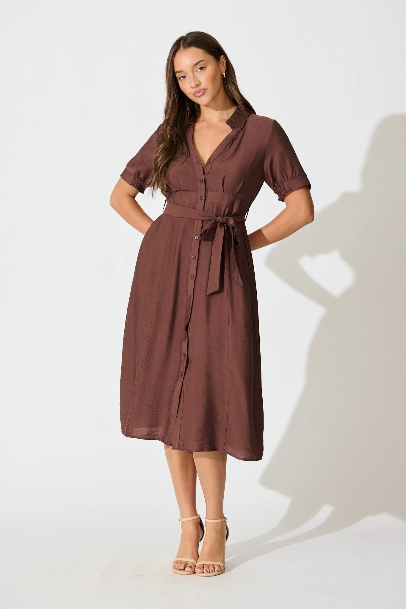 Latisha Midi Shirt Dress in Chocolate sold by St Frock product image thumbnail 4