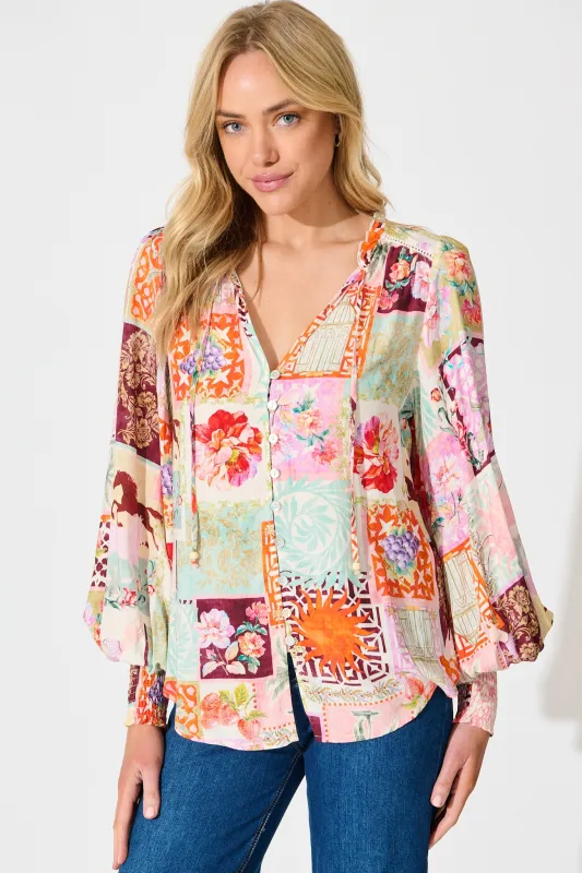 Solara Top in Multi Conversational Print sold by St Frock