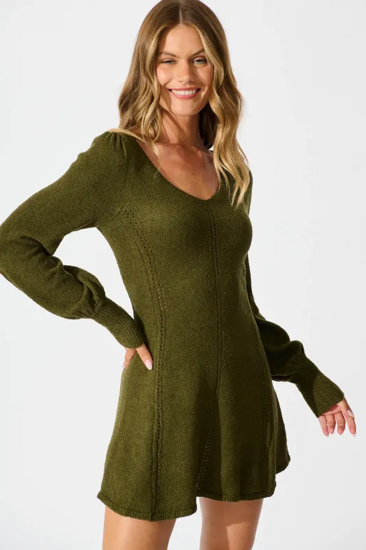 Analia Knit Dress In Khaki sold by St Frock