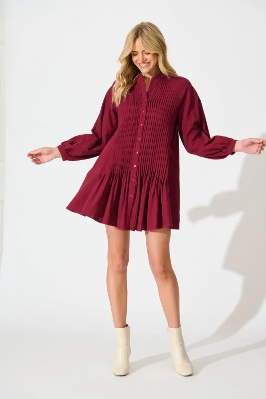 Tallulah Dress in Wine Linen Cotton Blend sold by St Frock