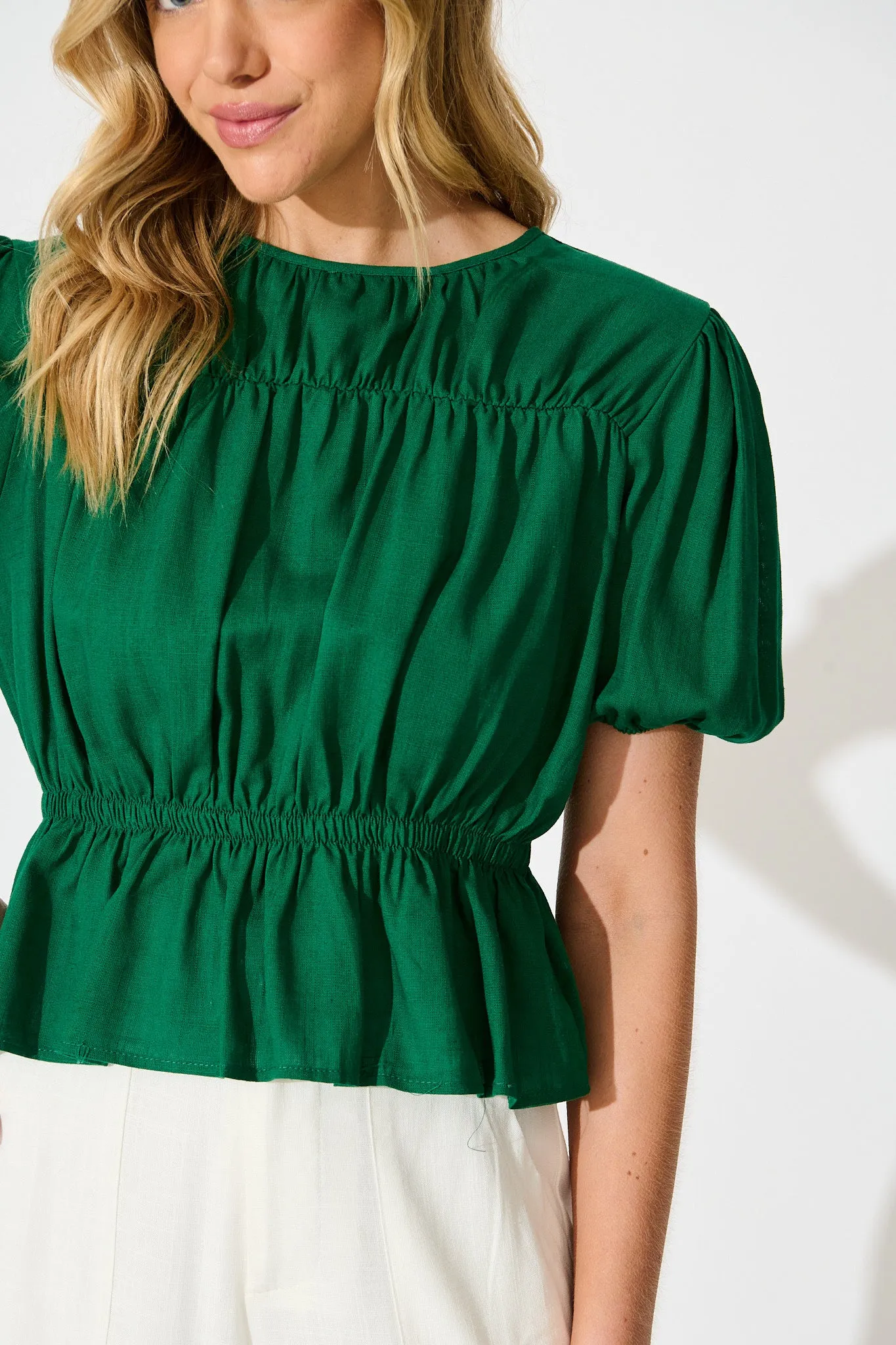Bria Top in Emerald Linen Blend sold by St Frock product image thumbnail 5