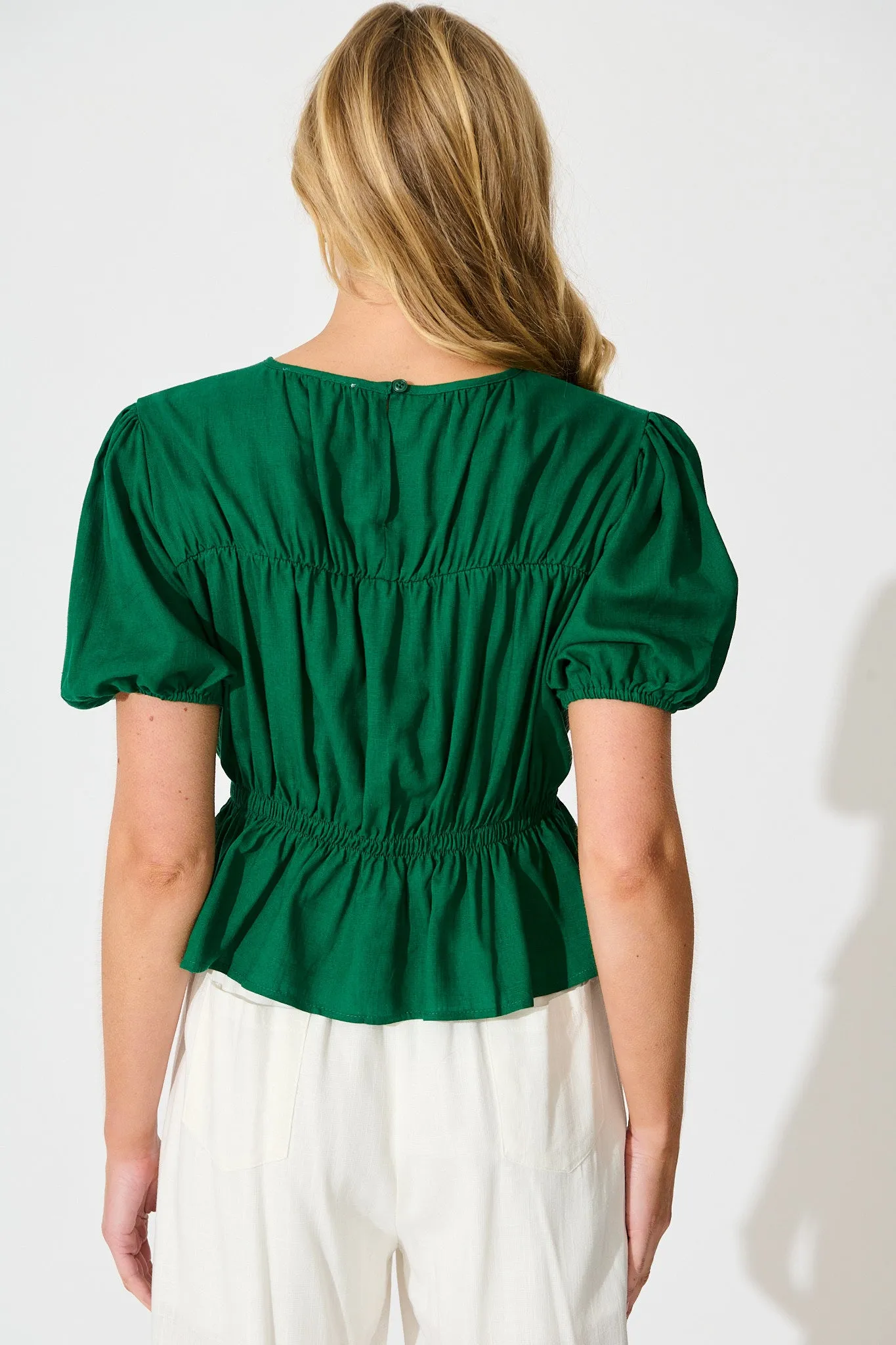 Bria Top in Emerald Linen Blend sold by St Frock product image thumbnail 3
