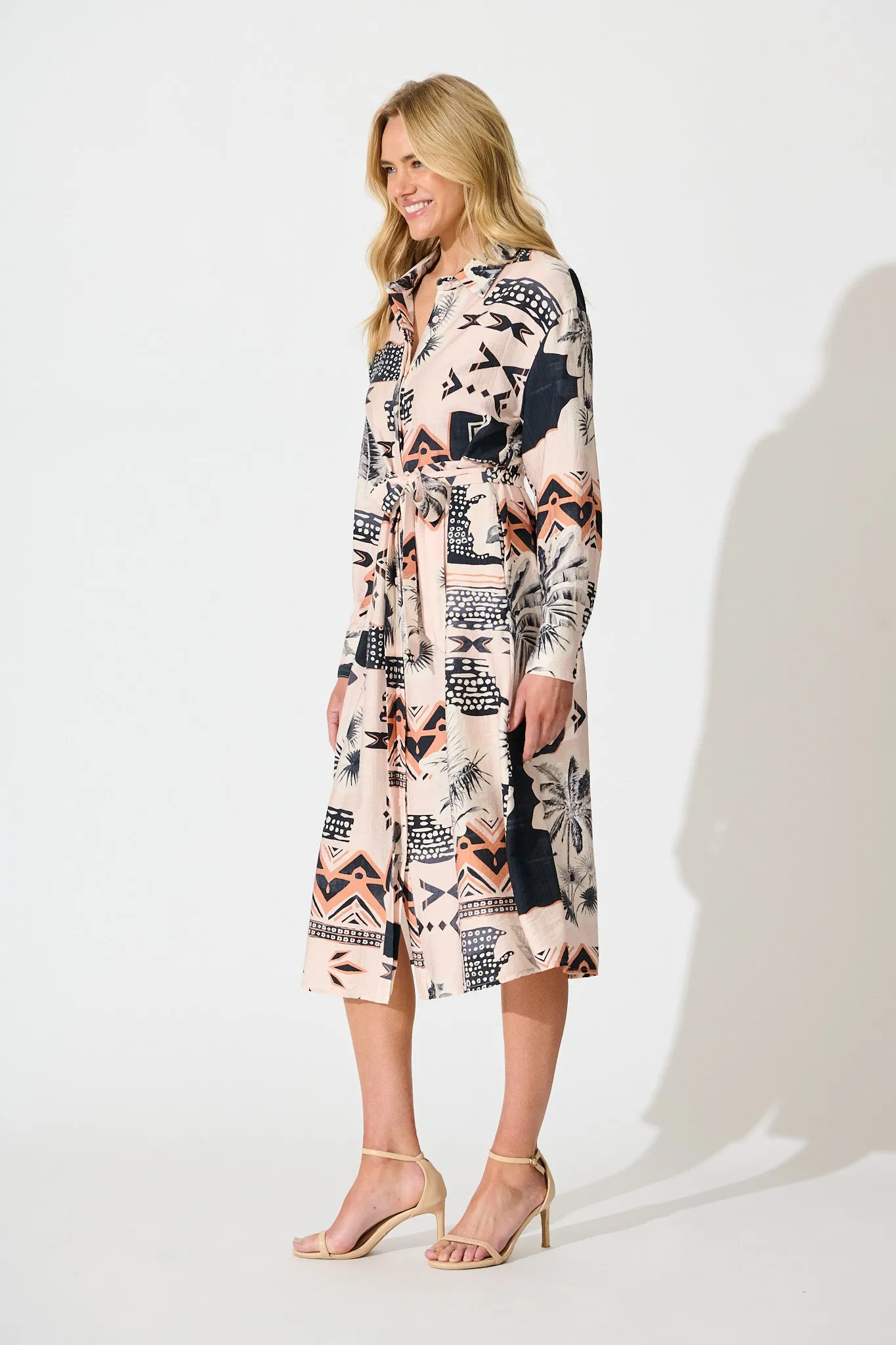 Talia Midi Shirt Dress in Blush with Black Print sold by St Frock product image thumbnail 3