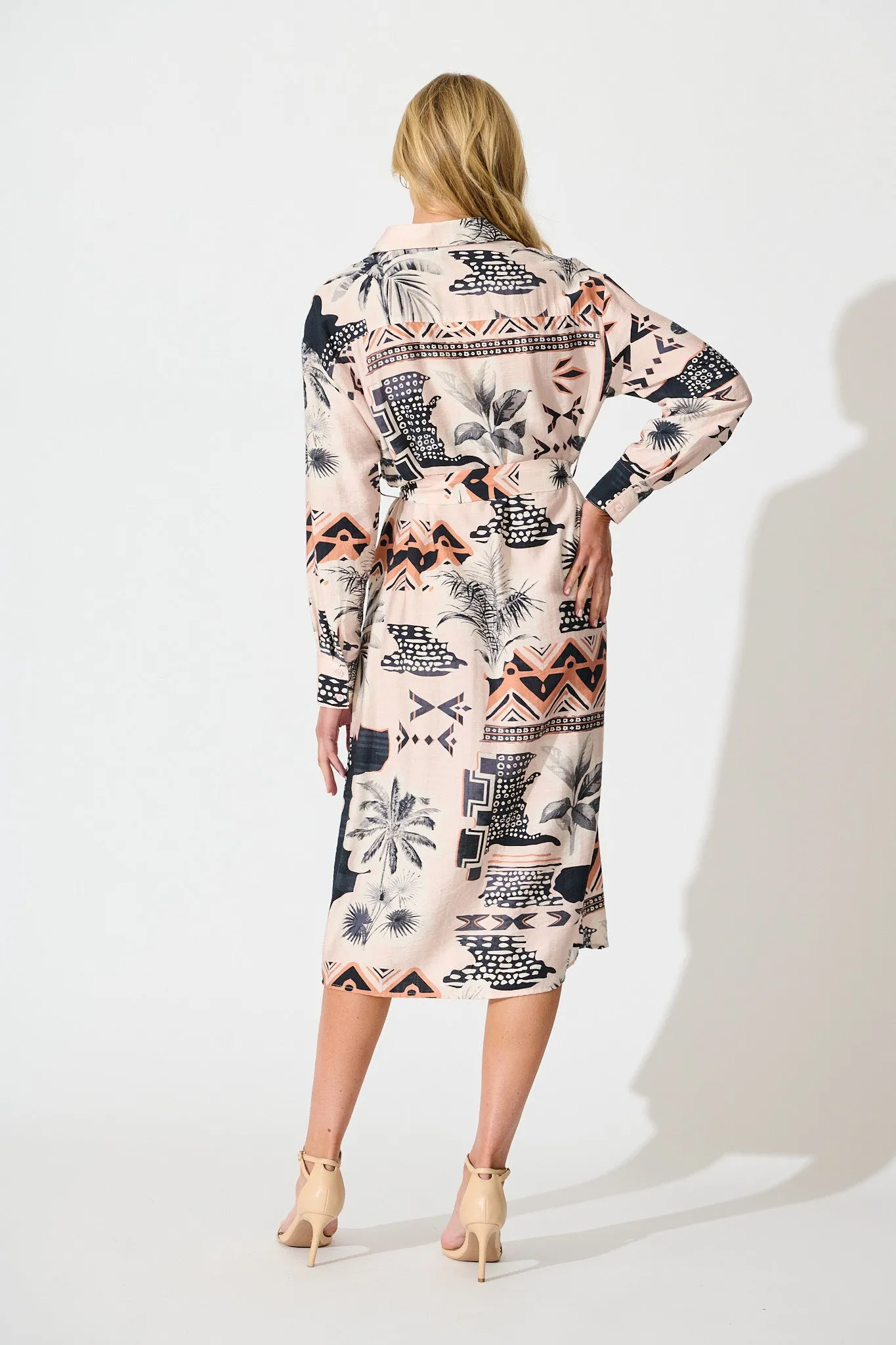 Talia Midi Shirt Dress in Blush with Black Print sold by St Frock product image thumbnail 4