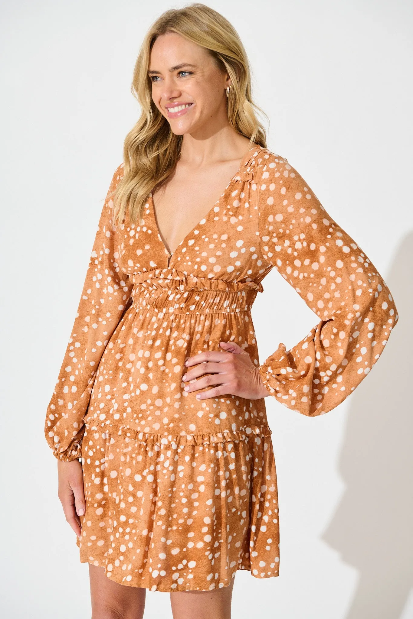 Trixie Dress in Tan with Cream Spot sold by St Frock product image thumbnail 2