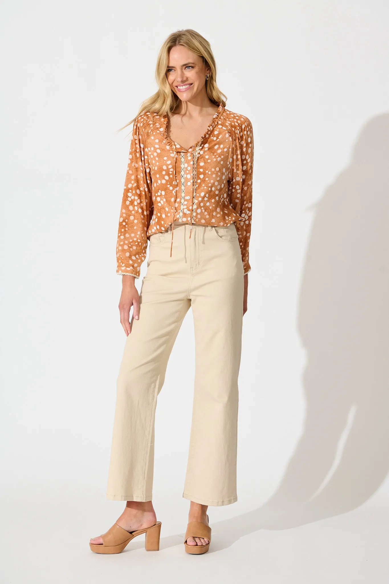 Josie Top in Tan with Cream Spot sold by St Frock product image thumbnail 4