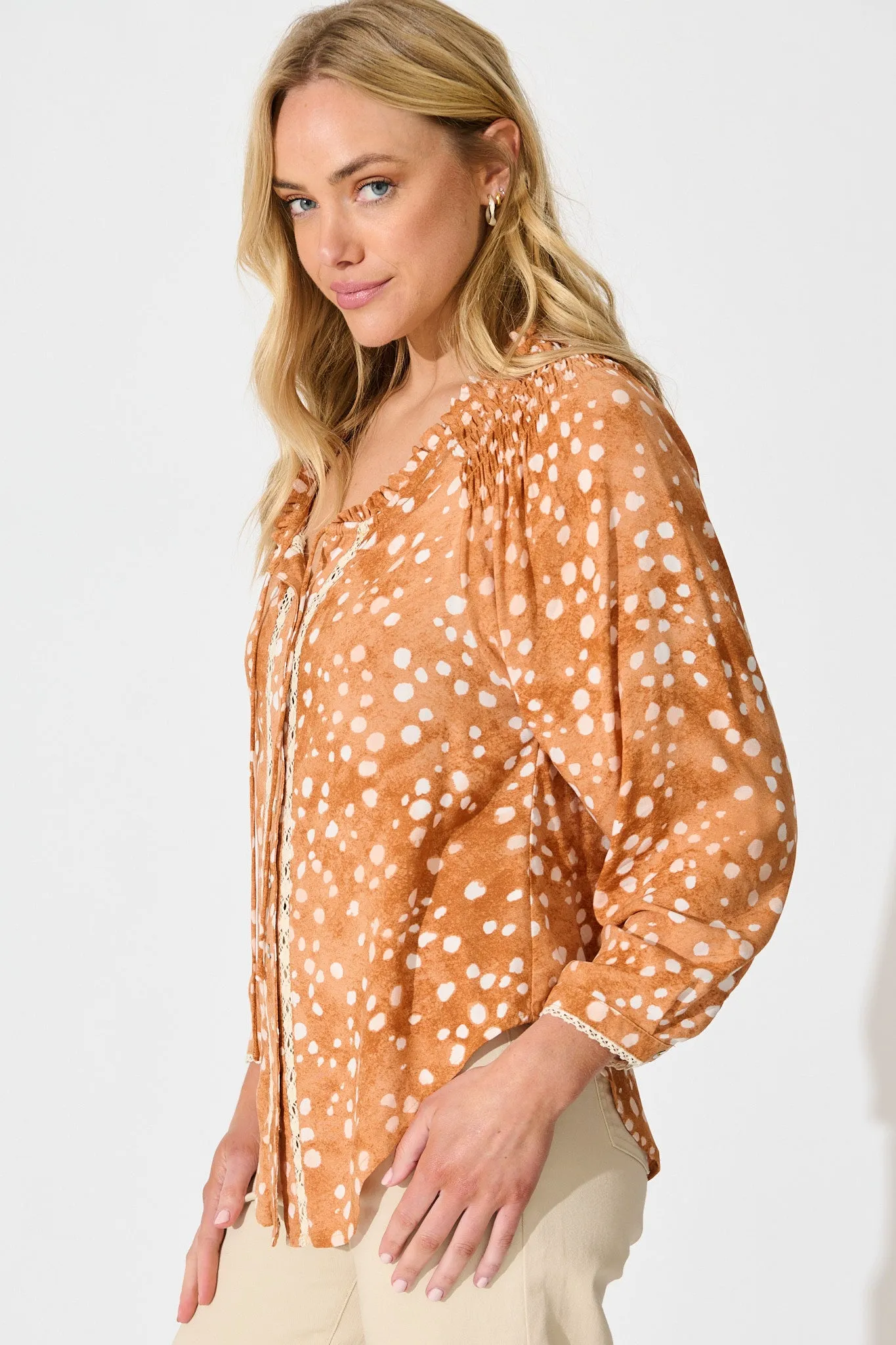 Josie Top in Tan with Cream Spot sold by St Frock product image thumbnail 2