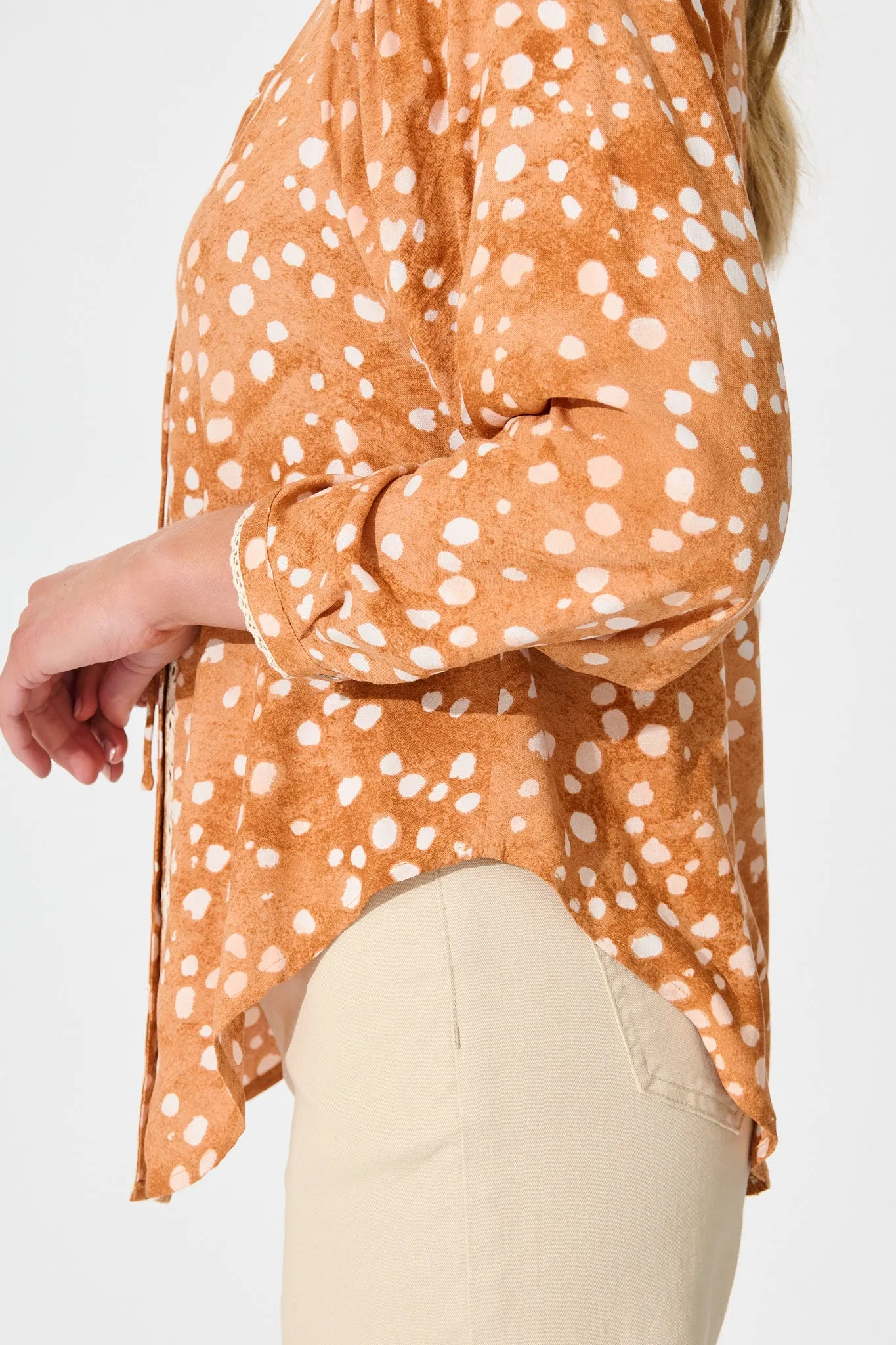 Josie Top in Tan with Cream Spot sold by St Frock product image thumbnail 5