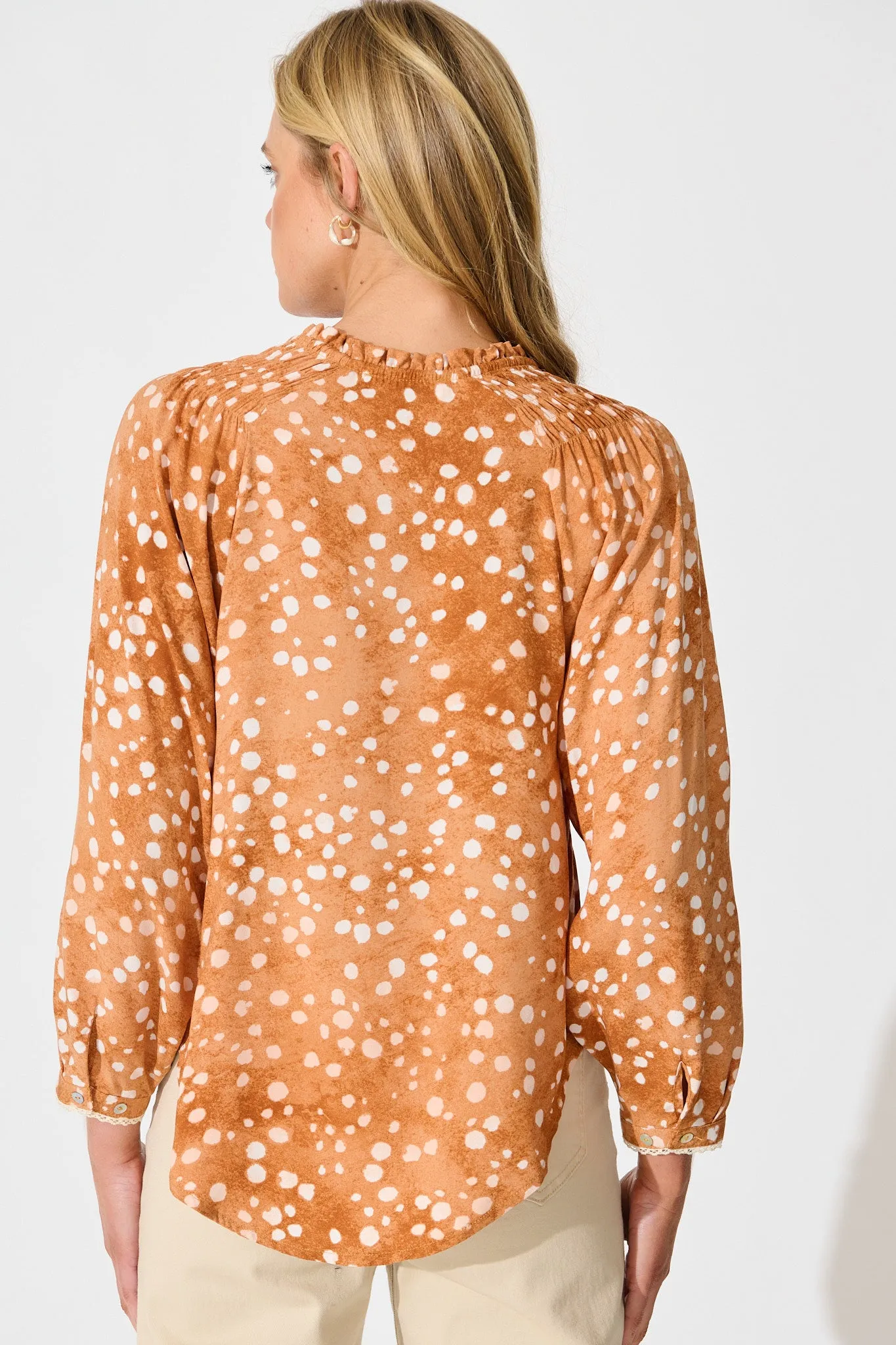 Josie Top in Tan with Cream Spot sold by St Frock product image thumbnail 3