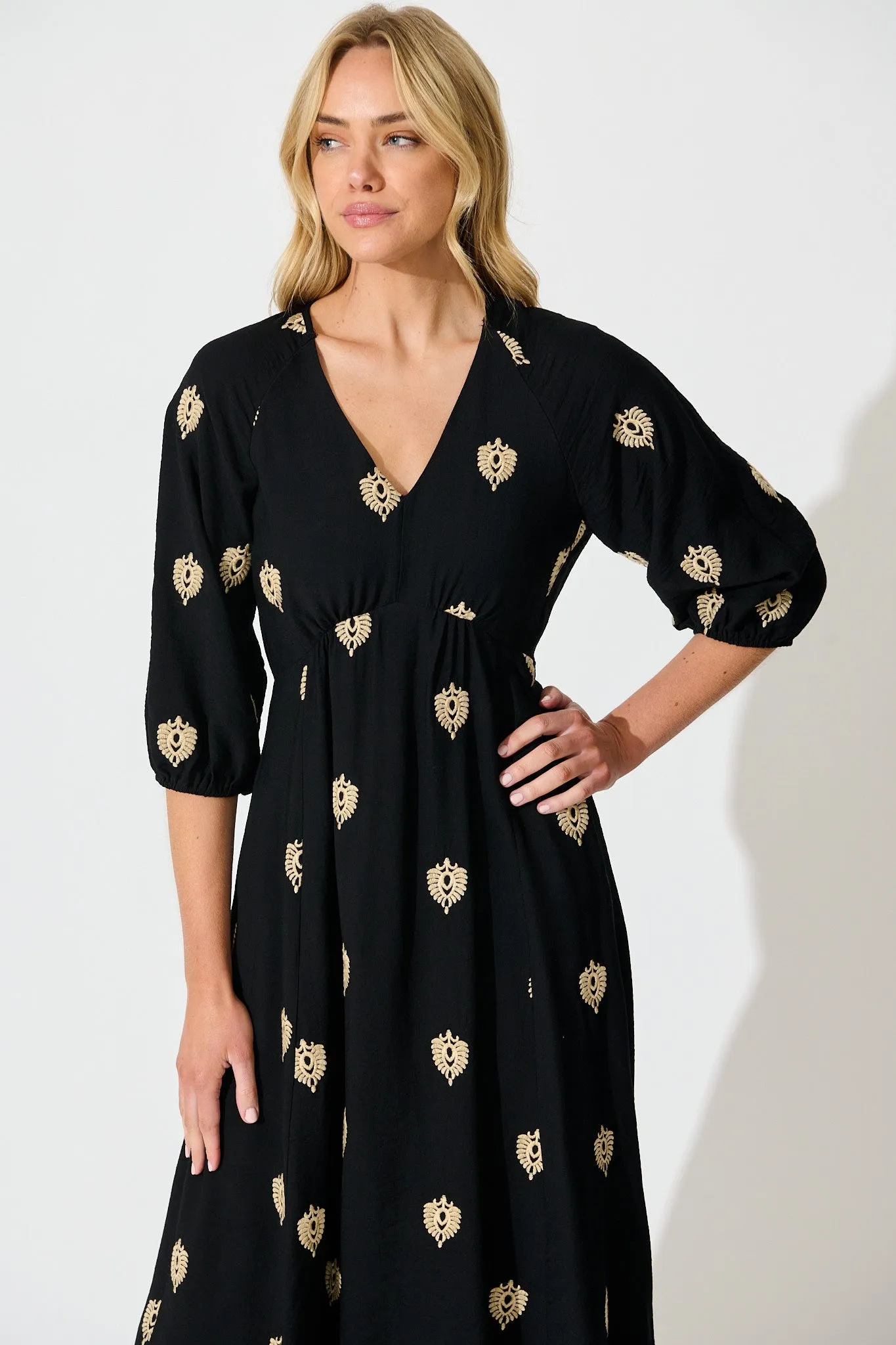 Janelle Midi Dress in Black Embroidery sold by St Frock product image thumbnail 2