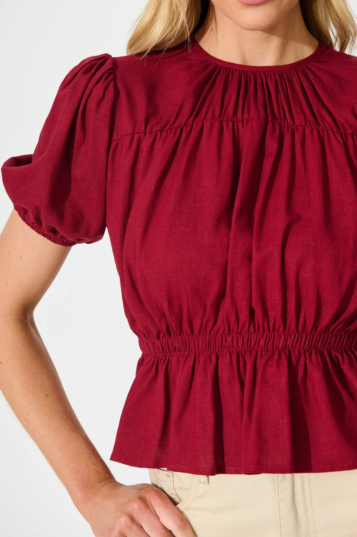 Bria Top in Wine Linen Blend sold by St Frock product image thumbnail 5