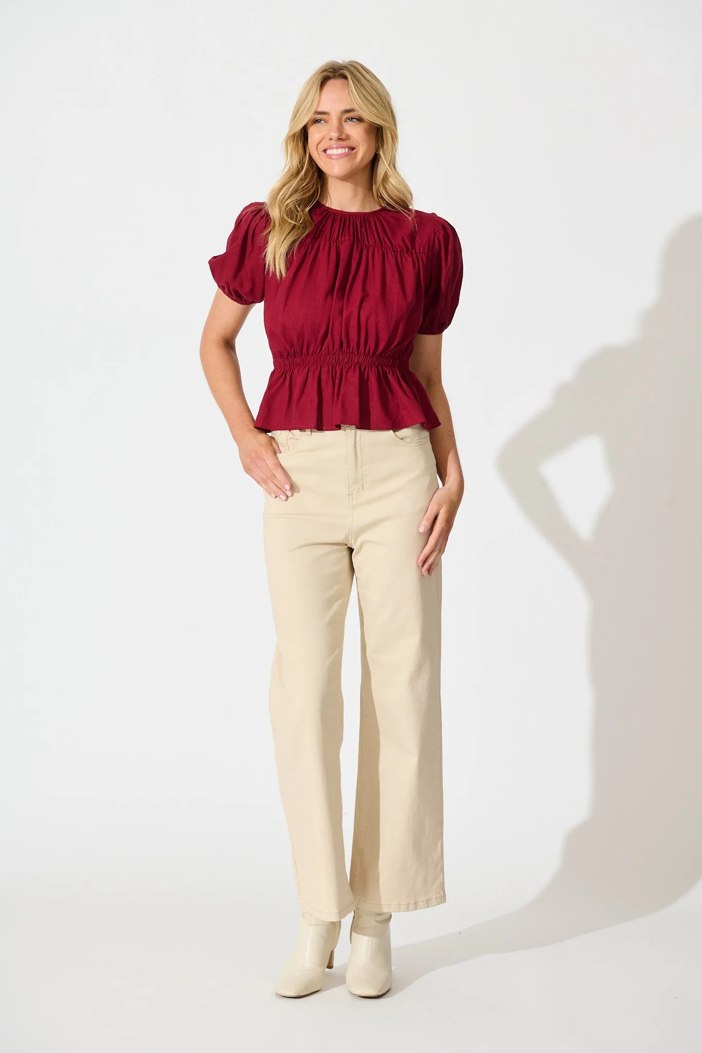 Bria Top in Wine Linen Blend sold by St Frock product image thumbnail 4