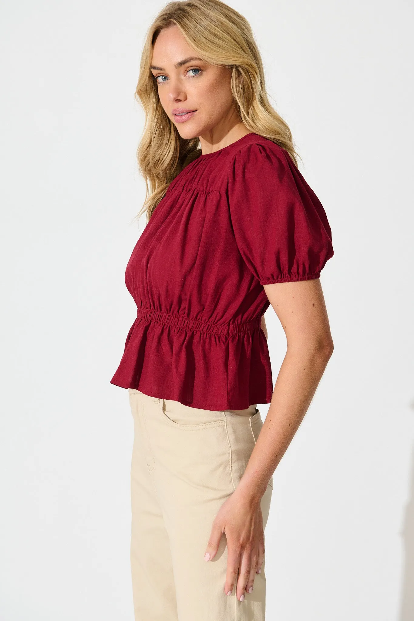 Bria Top in Wine Linen Blend sold by St Frock product image thumbnail 2