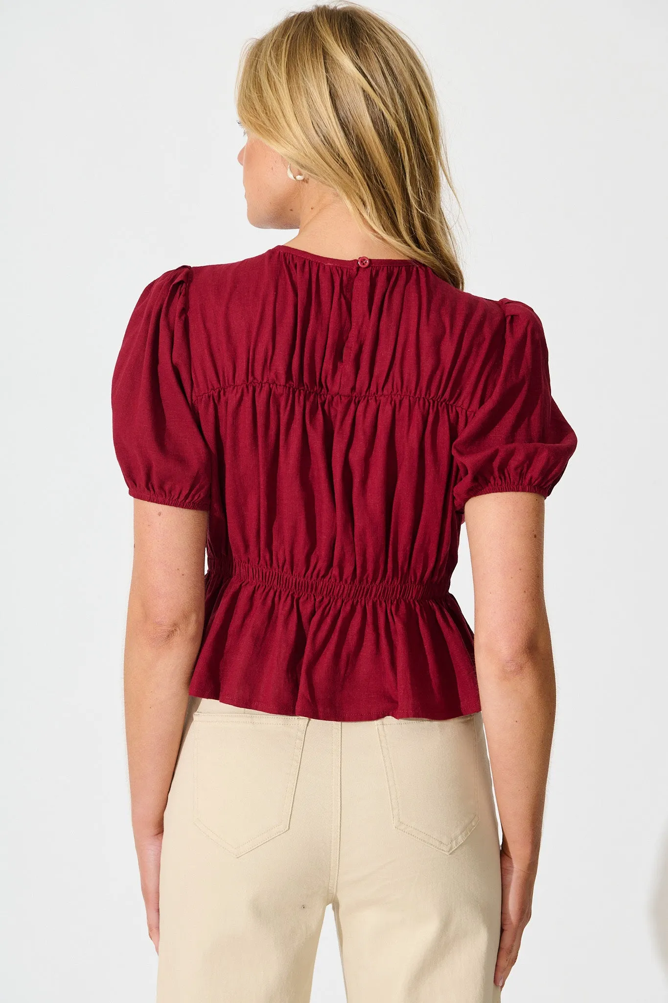 Bria Top in Wine Linen Blend sold by St Frock product image thumbnail 3