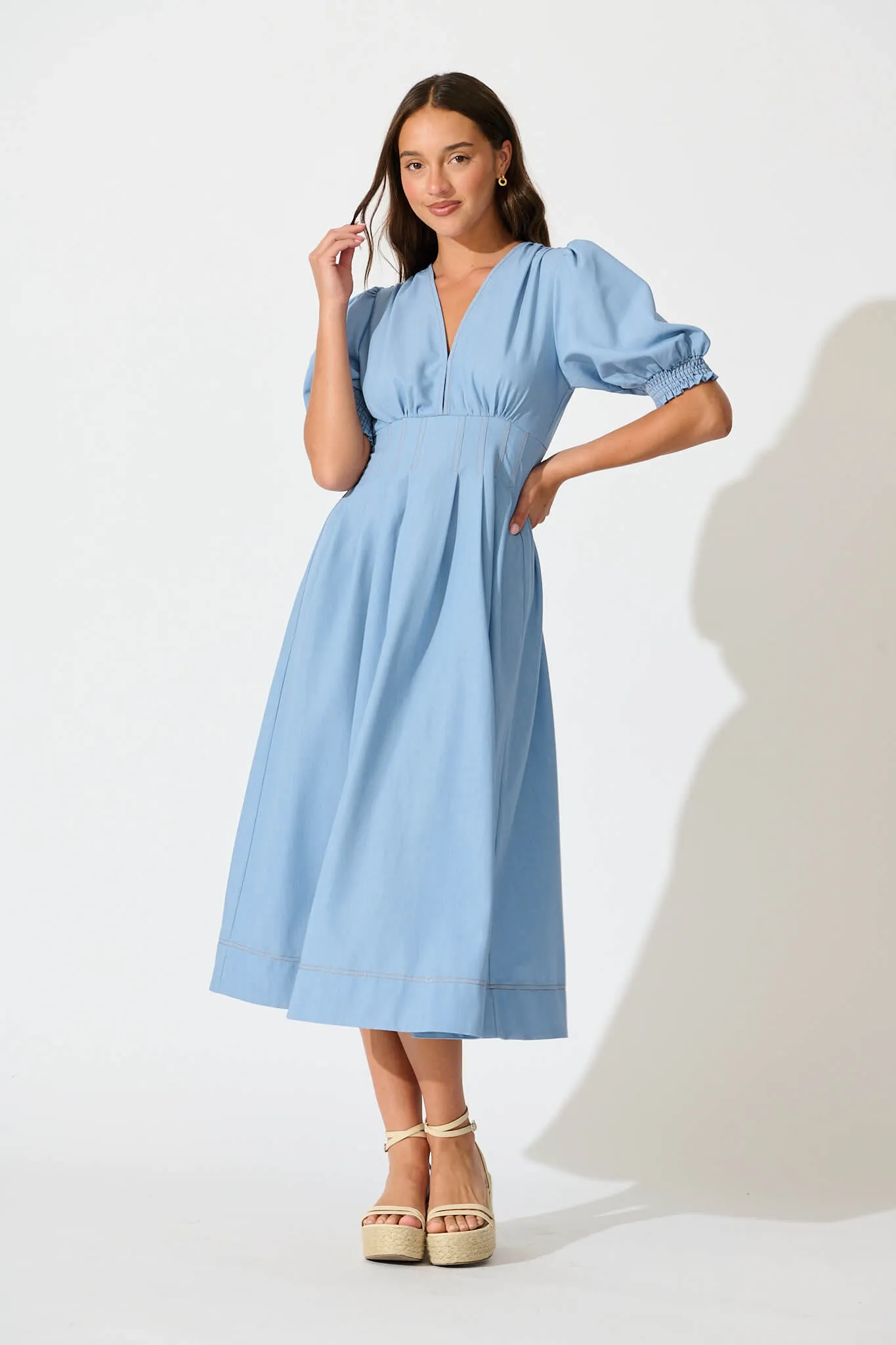 Hazelina Midi Dress in Blue sold by St Frock