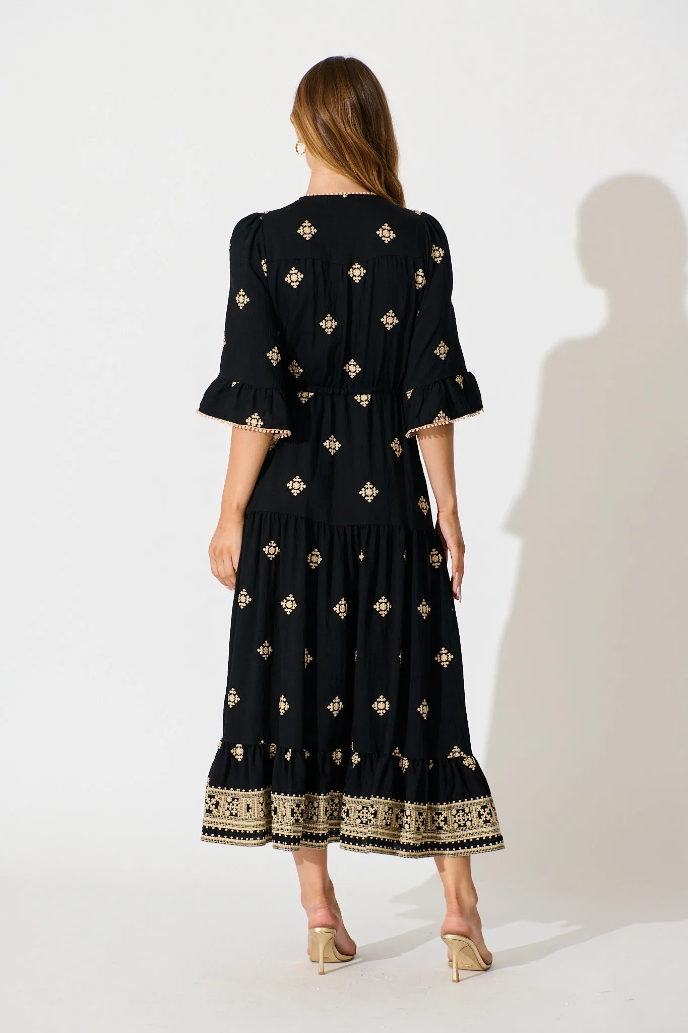 Kelsey Midi Dress in Black with Cream Embroidery sold by St Frock product image thumbnail 4