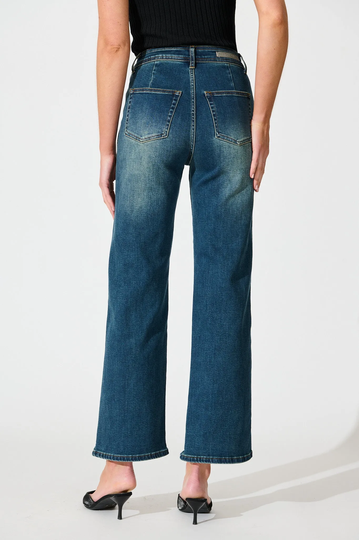Adele High Rise Straight Leg Jean in Stone Wash Blue sold by St Frock product image thumbnail 3