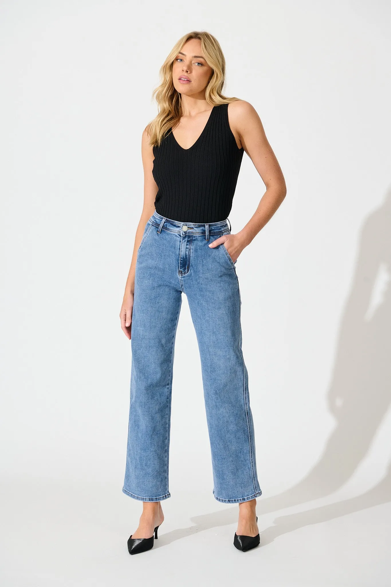 Adele High Rise Straight Leg Jean in Mid Blue sold by St Frock product image thumbnail 4