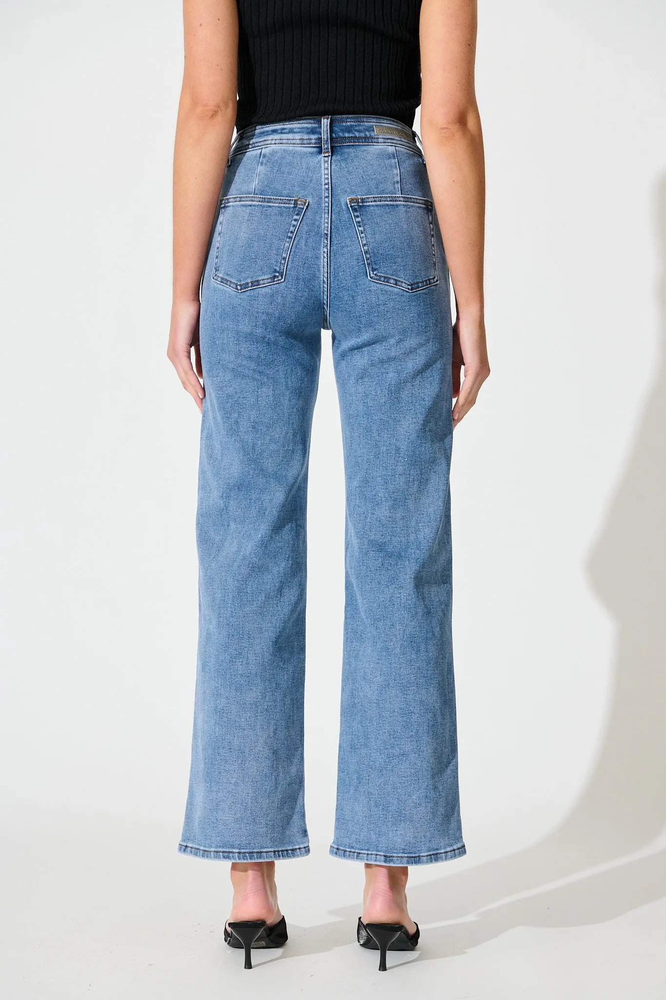 Adele High Rise Straight Leg Jean in Mid Blue sold by St Frock product image thumbnail 3
