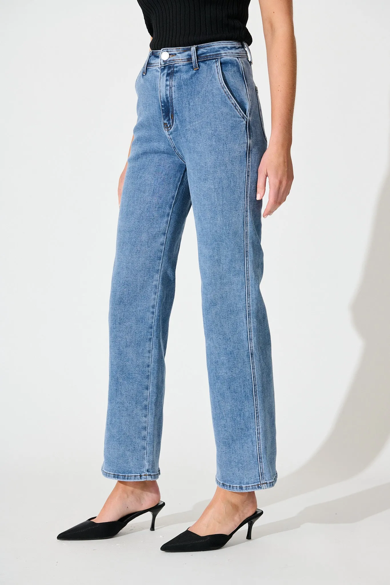 Adele High Rise Straight Leg Jean in Mid Blue sold by St Frock product image thumbnail 2