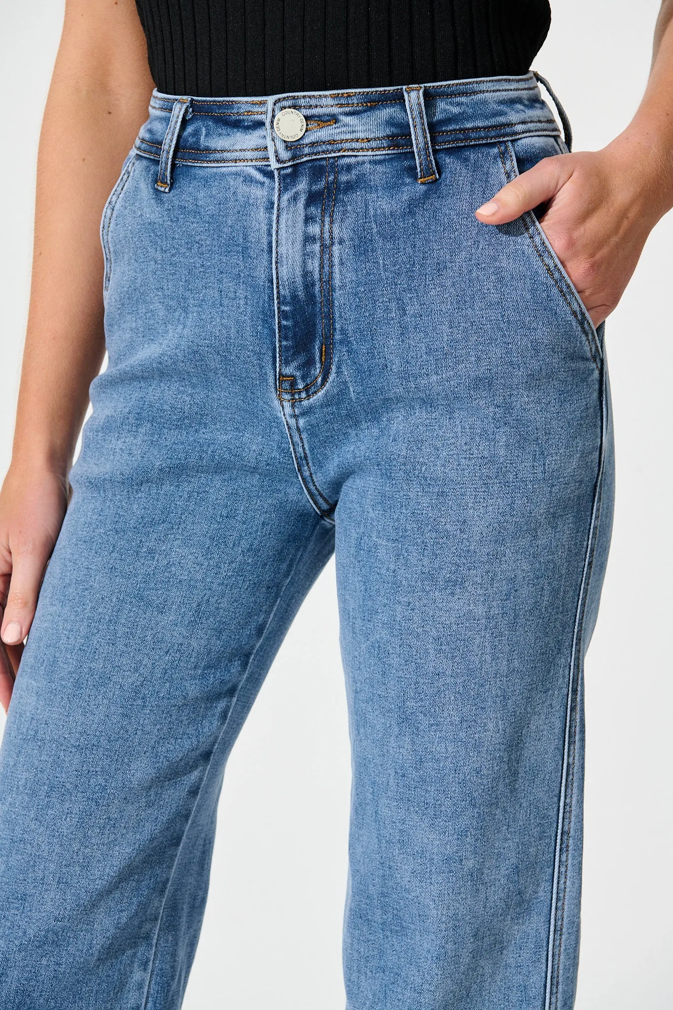 Adele High Rise Straight Leg Jean in Mid Blue sold by St Frock product image thumbnail 5