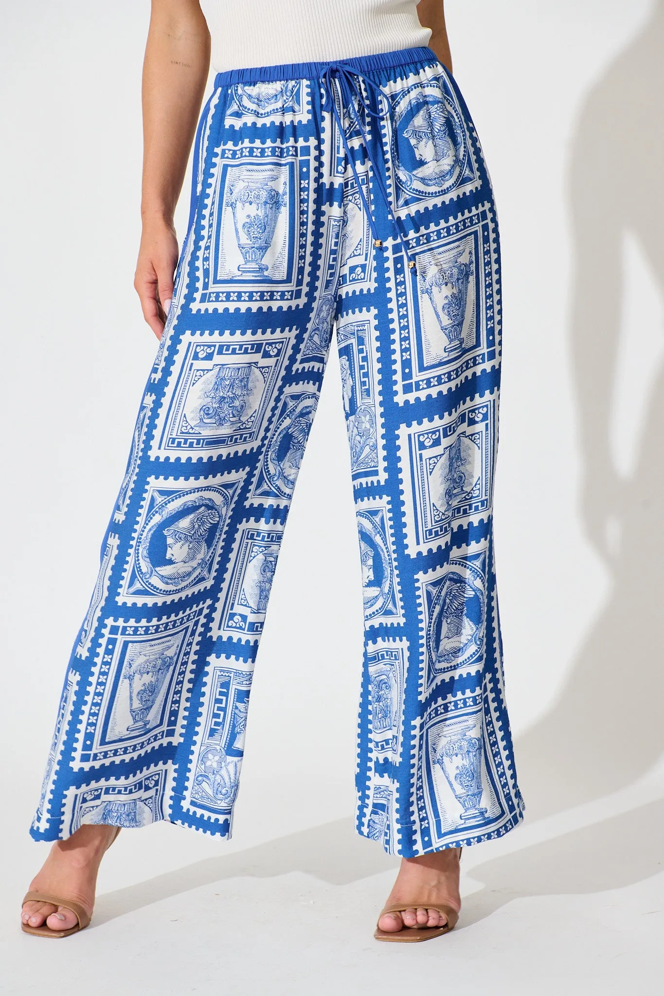 Romeo Pant in Blue with White Stamp Print sold by St Frock product image thumbnail 3