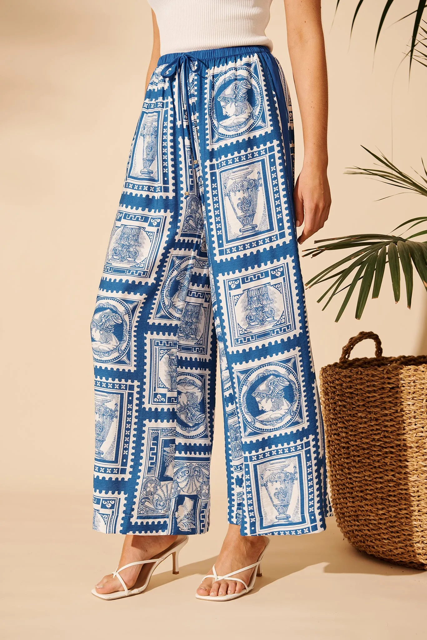 Romeo Pant in Blue with White Stamp Print sold by St Frock
