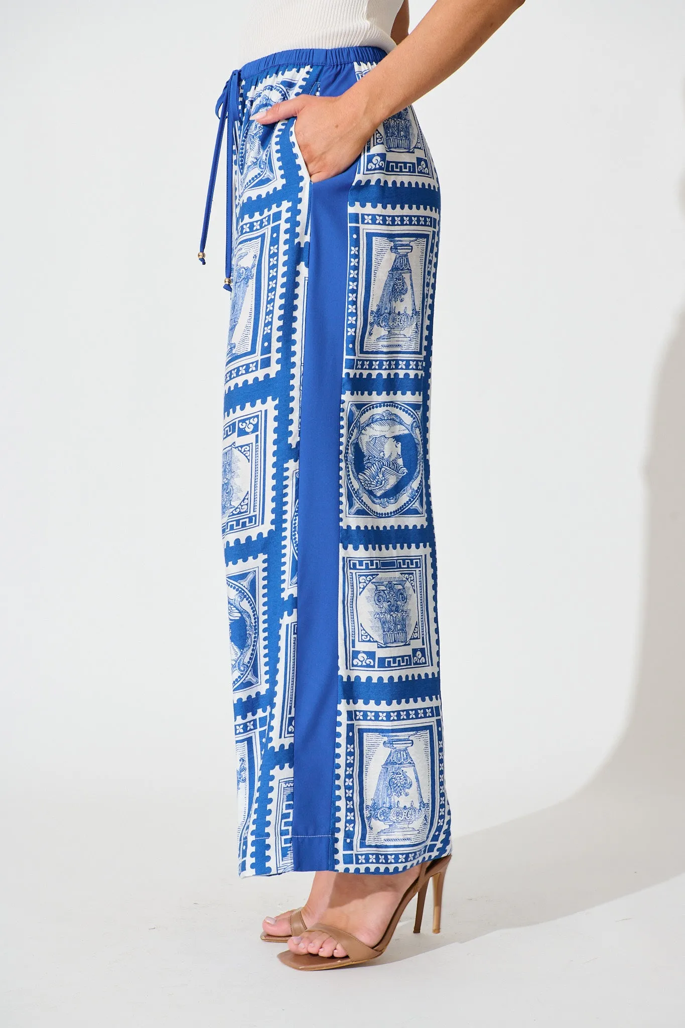 Romeo Pant in Blue with White Stamp Print sold by St Frock product image thumbnail 4