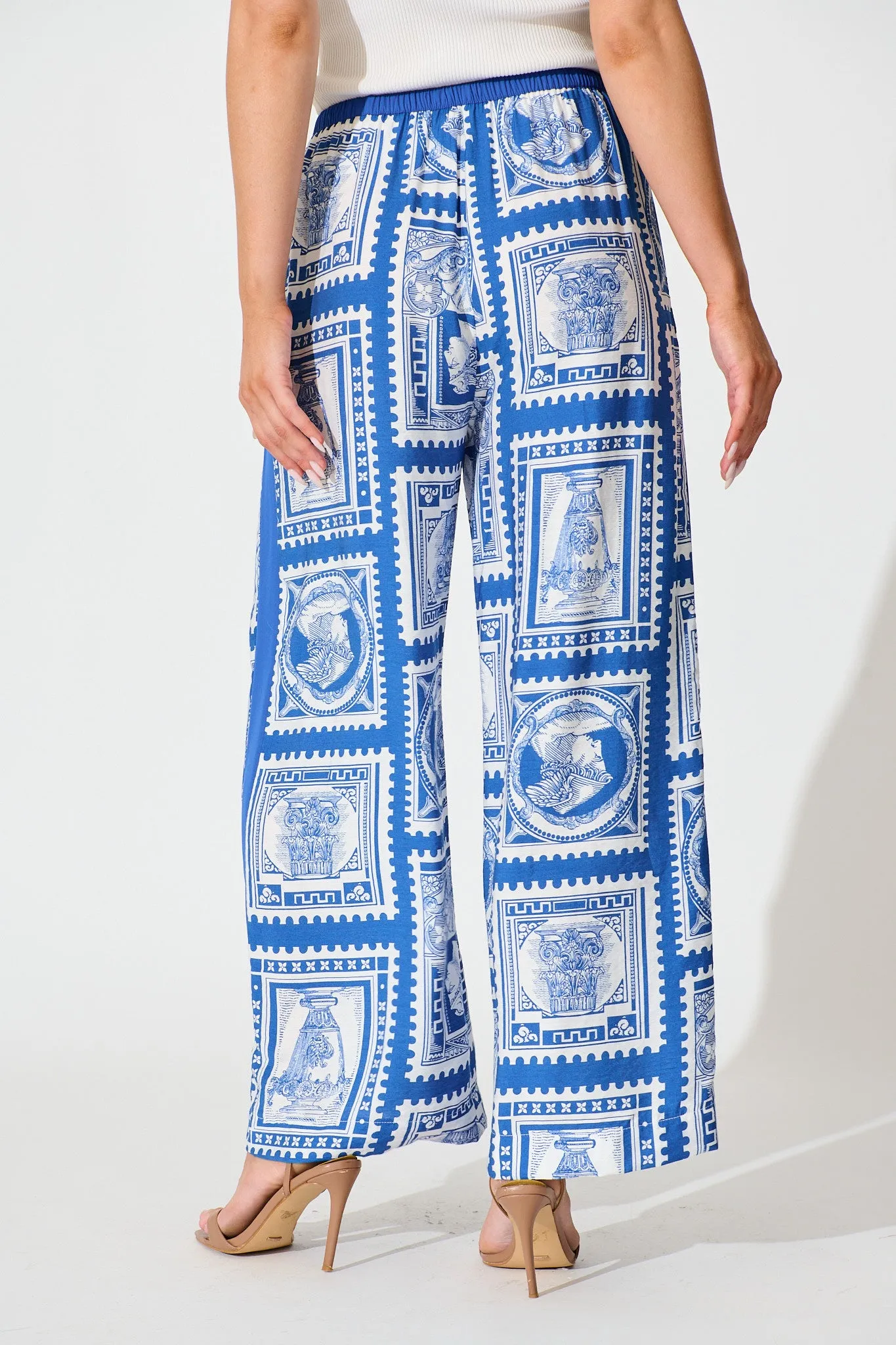 Romeo Pant in Blue with White Stamp Print sold by St Frock product image thumbnail 5