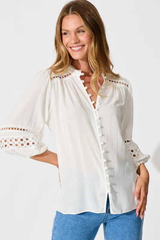Cascades Top in White Linen Blend sold by St Frock