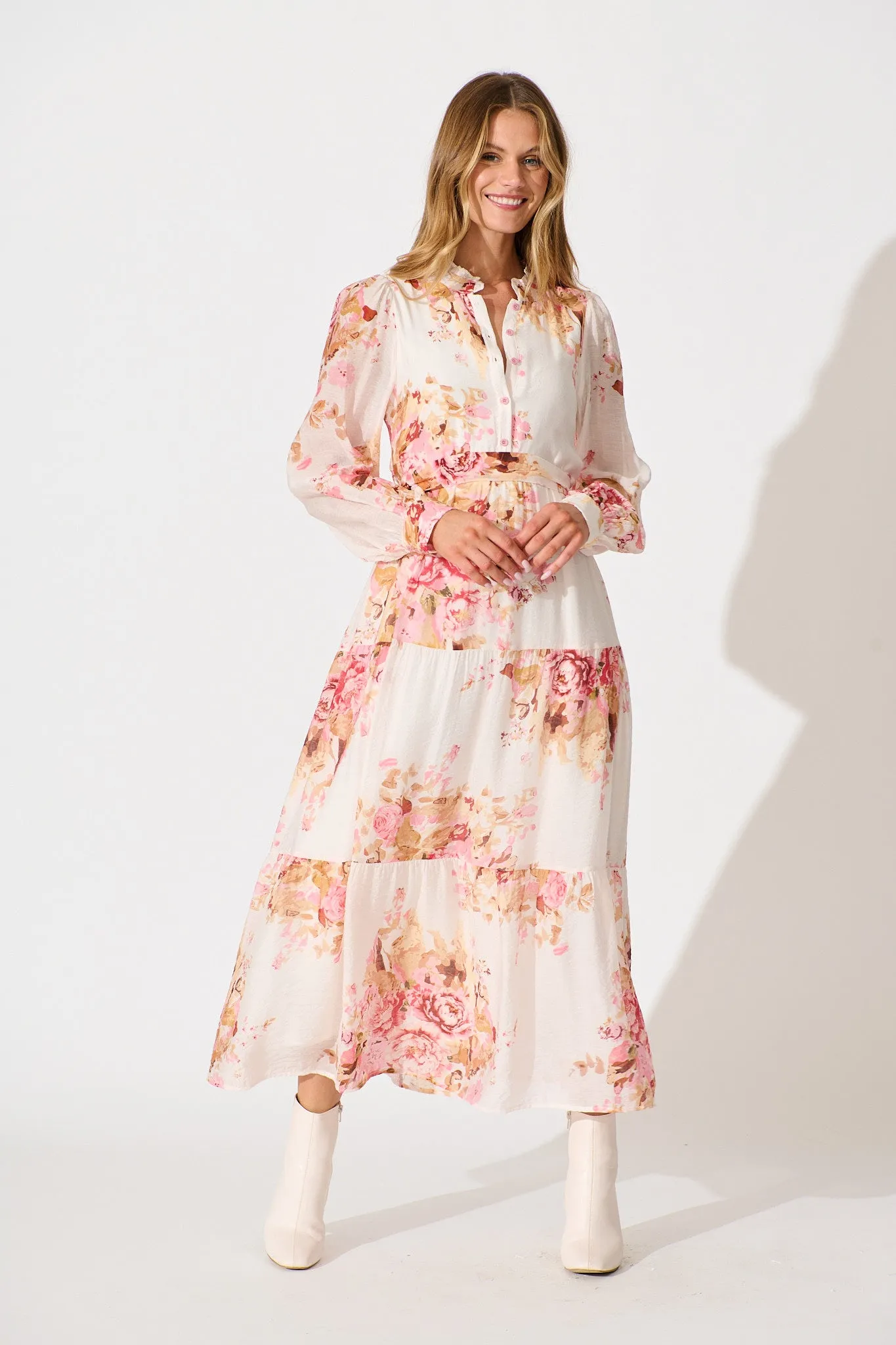 Lettie Maxi Dress in Pink Floral sold by St Frock