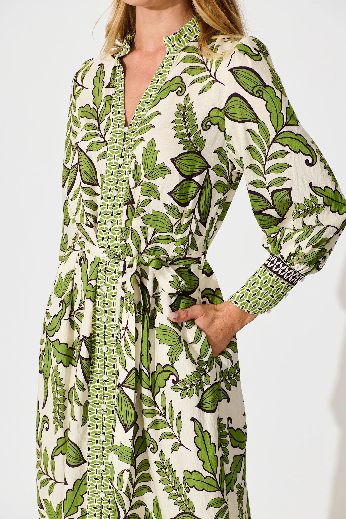 Splendour Midi Dress in Cream with Green Leaf sold by St Frock product image thumbnail 5