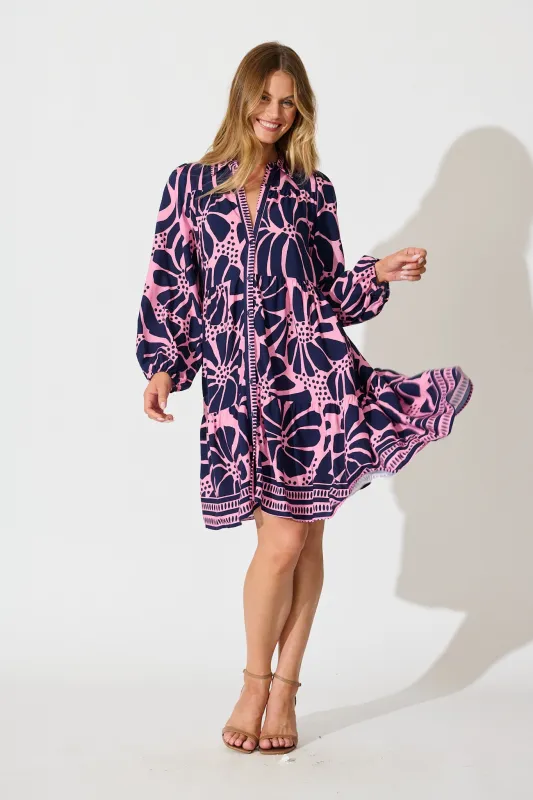 Felicity Shirt Dress In Pink And Navy Floral sold by St Frock