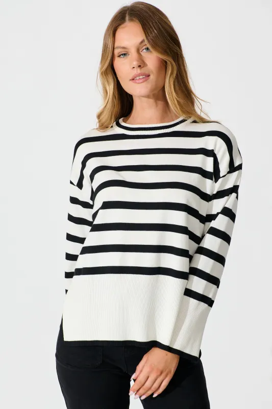 Dania Knit in White with Black Stripe Cotton Blend sold by St Frock