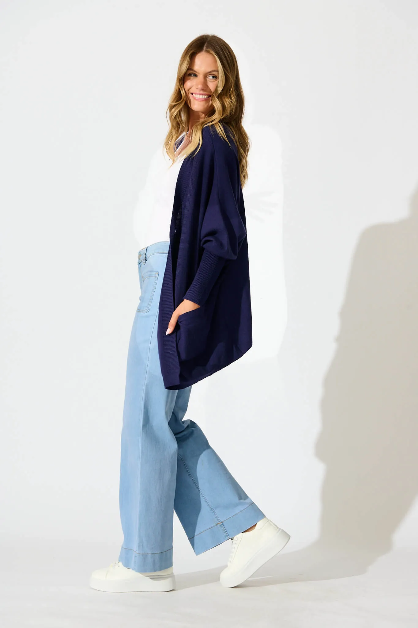 Colbie Knit Cardigan in Navy Wool Blend sold by St Frock product image thumbnail 3