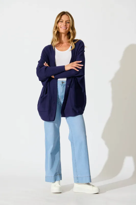 Colbie Knit Cardigan in Navy Wool Blend sold by St Frock