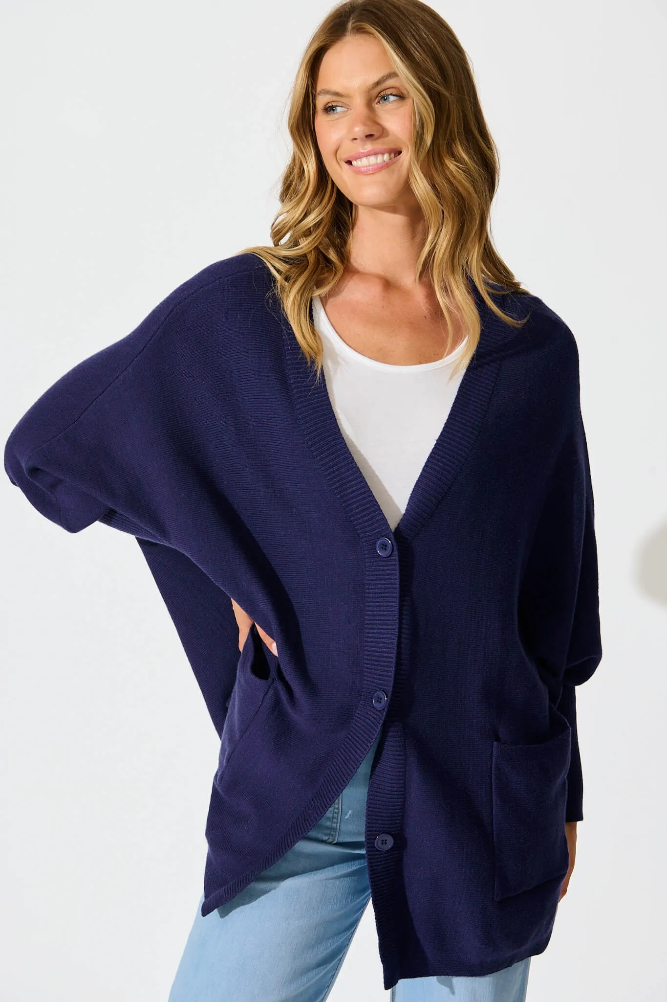 Colbie Knit Cardigan in Navy Wool Blend sold by St Frock product image thumbnail 2